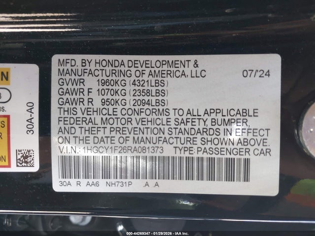 1HGCY1F26RA081373 Honda ACCORD LX