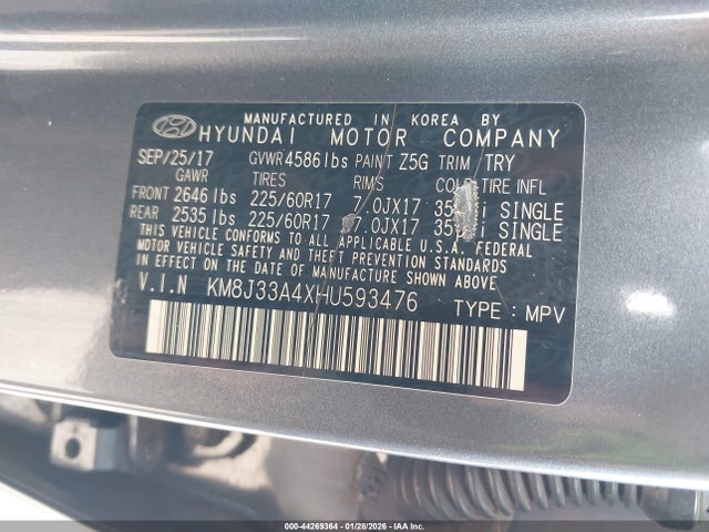 KM8J33A4XHU593476 Hyundai TUCSON SE