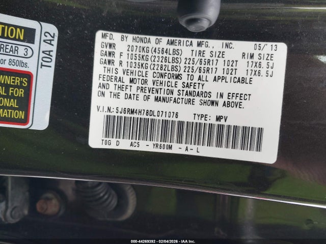 Aukcja sprzedaży 2013 Honda Cr-v Ex-l, vin: 5J6RM4H78DL071076, numer aukcji: 44269392