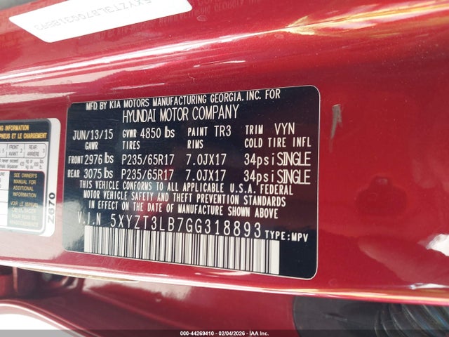 5XYZT3LB7GG318893 Hyundai Santa Fe Sport 2.4l