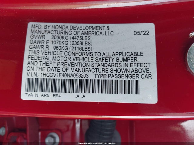 1HGCV1F40NA053203 Honda Accord Sport Special Edition