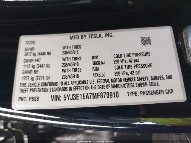 2021 TESLA MODEL 3 5YJ3E1EA7MF870910 Photo 8