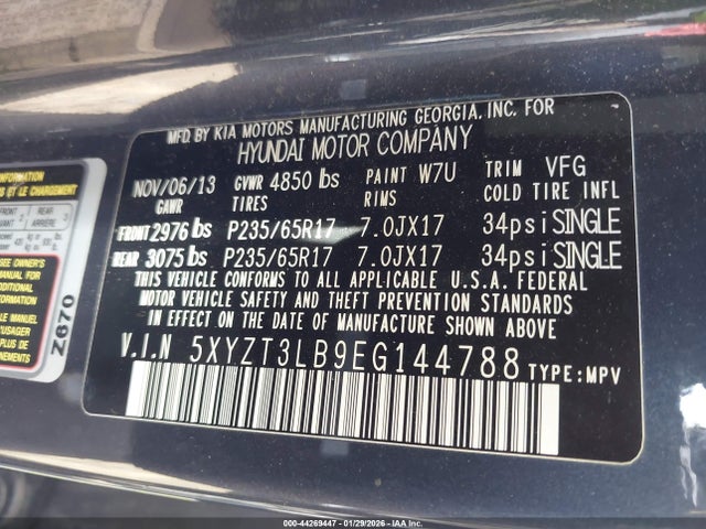 5XYZT3LB9EG144788 Hyundai Santa Fe Sport 2.4l