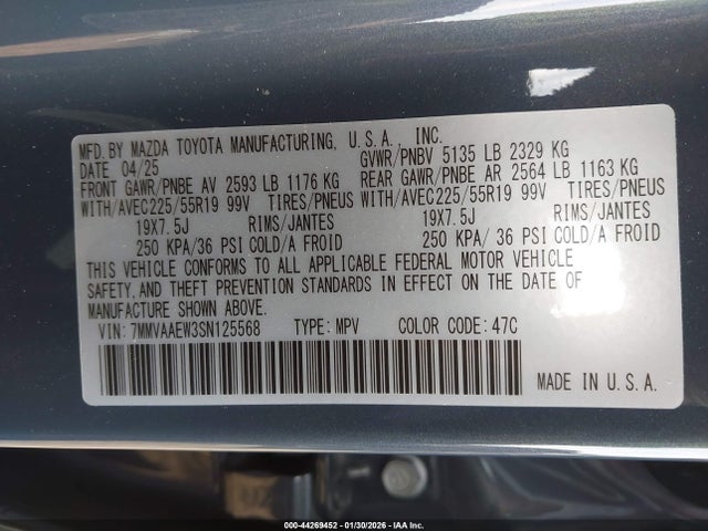 44269452 :رقم المزاد ، 7MMVAAEW3SN125568 vin ، 2025 Mazda Cx-50 Hybrid Premium Plus Package مزاد بيع