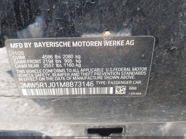 3MW5R1J01M8B73146 BMW 330I