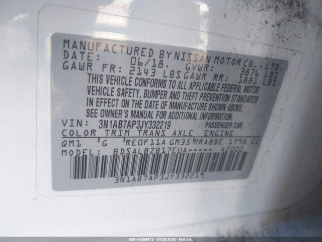 3N1AB7AP3JY332219 Nissan SENTRA S