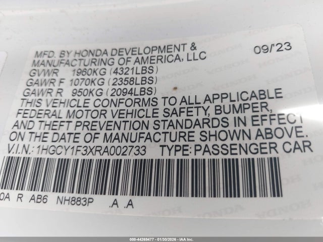 1HGCY1F3XRA002733 Honda ACCORD EX