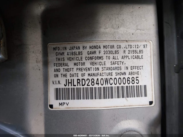 1998 HONDA CR-V JHLRD2840WC000685 Photo 8