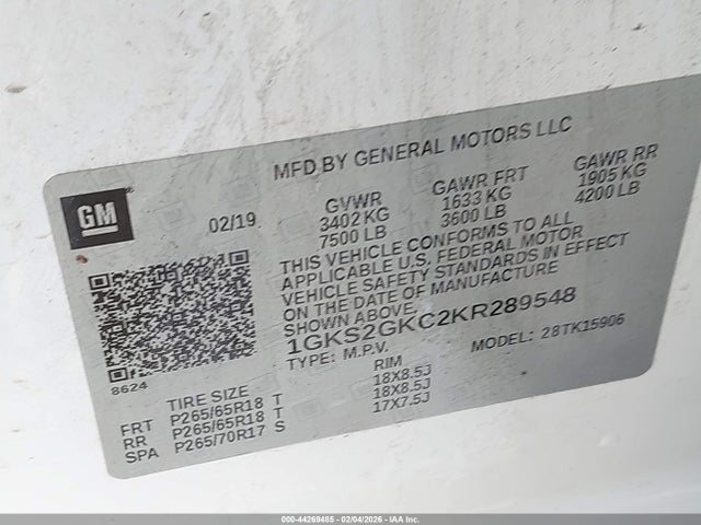 1GKS2GKC2KR289548 GMC Yukon Xl Slt