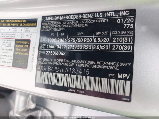 2020 Mercedes-benz Gle 350 მანქანა იყიდება აუქციონზე, vin: 4JGFB4JB1LA183415, აუქციონის ნომერი: 44269503