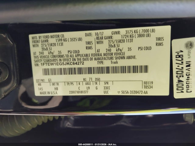 1FTEW1EG5JKC64272 Ford F-150 Lariat