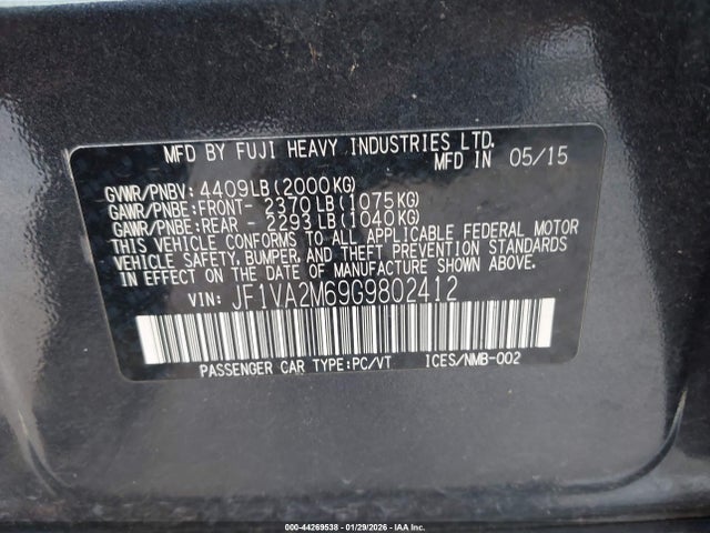 Subaru Wrx Sti 2016 JF1VA2M69G9802412 Image 9