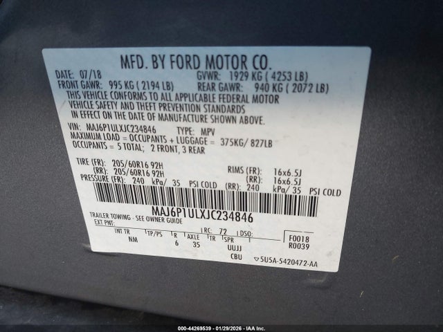 MAJ6P1ULXJC234846 Ford Ecosport Se