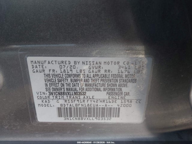 Nissan VERSA S 2020 3N1CN8BVXLL903532 Image 9