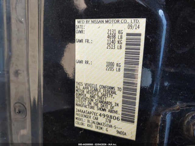 Nissan Maxima 3.5 S 2014 1N4AA5AP7EC499806 Image 9
