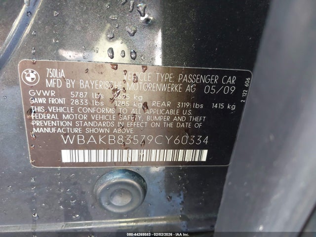Aukcja sprzedaży 2009 Bmw 750li, vin: WBAKB83579CY60334, numer aukcji: 44269583