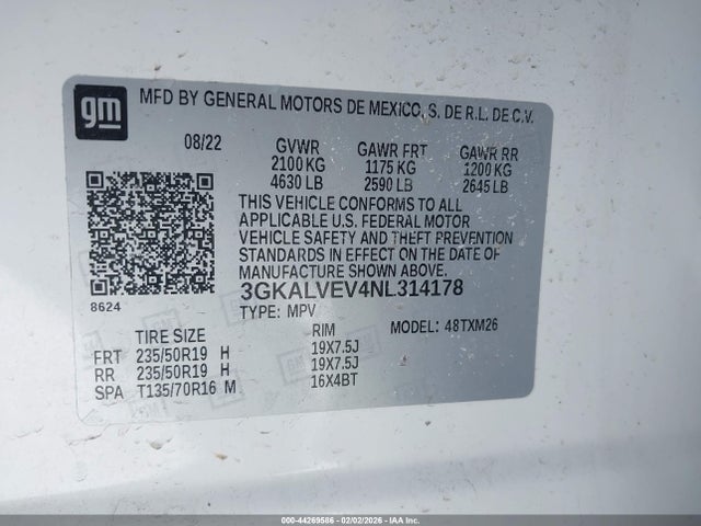 44269586 :رقم المزاد ، 3GKALVEV4NL314178 vin ، 2022 Gmc Terrain Awd Slt مزاد بيع