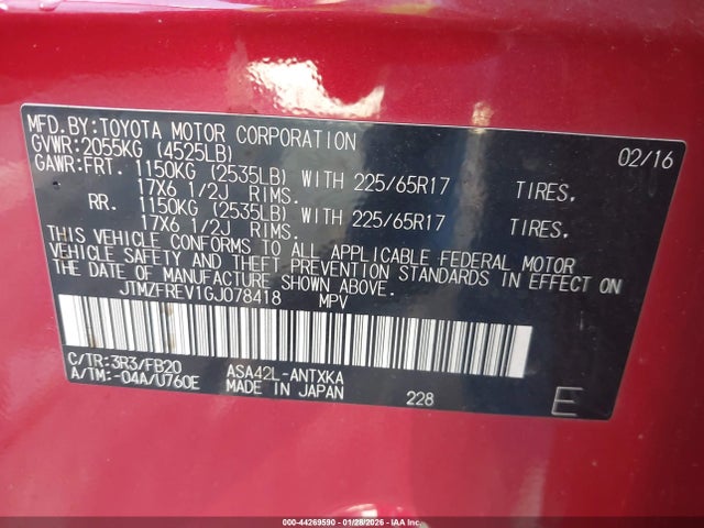 JTMZFREV1GJ078418 Toyota RAV4 LE