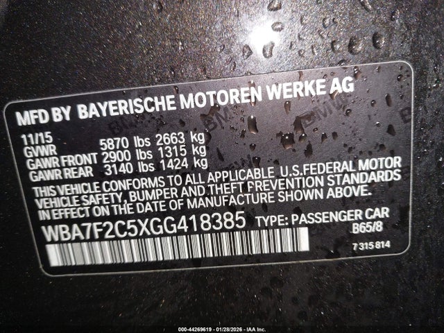 Продаж на аукціоні авто 2016 Bmw 750i Xdrive, vin: WBA7F2C5XGG418385, номер лоту: 44269619