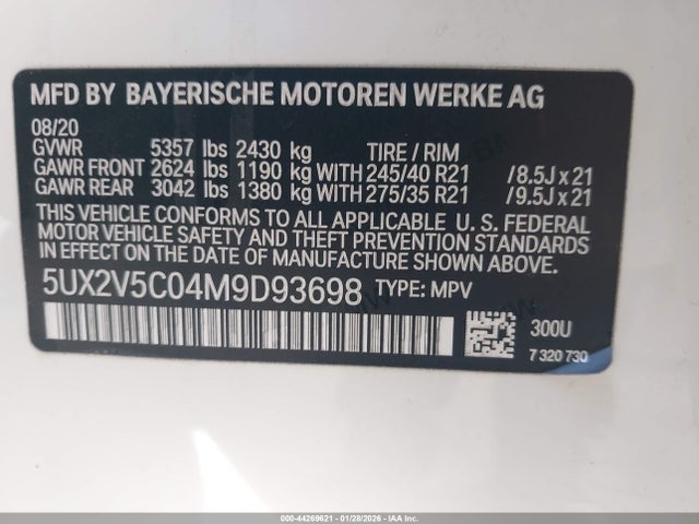 Продажа на аукционе авто 2021 Bmw X4 M40i, vin: 5UX2V5C04M9D93698, номер лота: 44269621