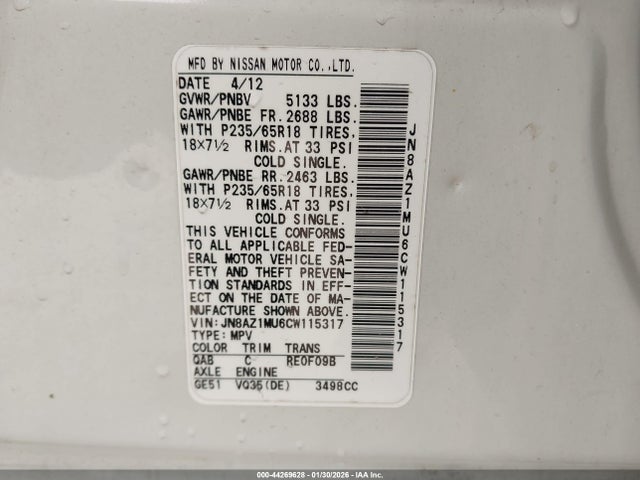 2012 NISSAN MURANO JN8AZ1MU6CW115317 Photo 8