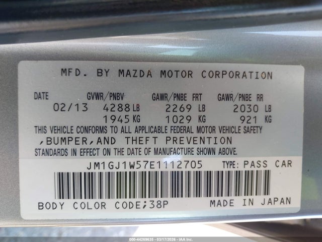 Aukcja sprzedaży 2014 Mazda Mazda6 I Grand Touring, vin: JM1GJ1W57E1112705, numer aukcji: 44269635