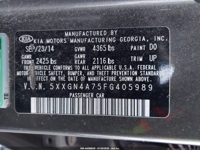 5XXGN4A75FG405989 KIA OPTIMA EX