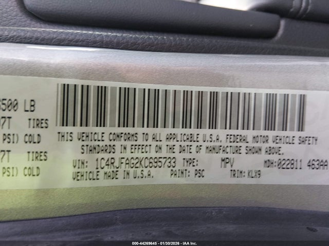 2019 JEEP GRAND CHEROKEE 1C4RJFAG2KC695733 Photo 8