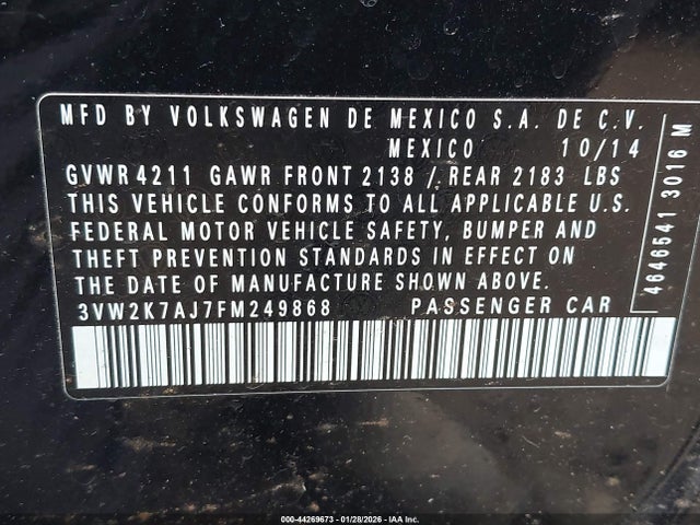 Volkswagen Jetta 2.0l S 2015 3VW2K7AJ7FM249868 Image 9