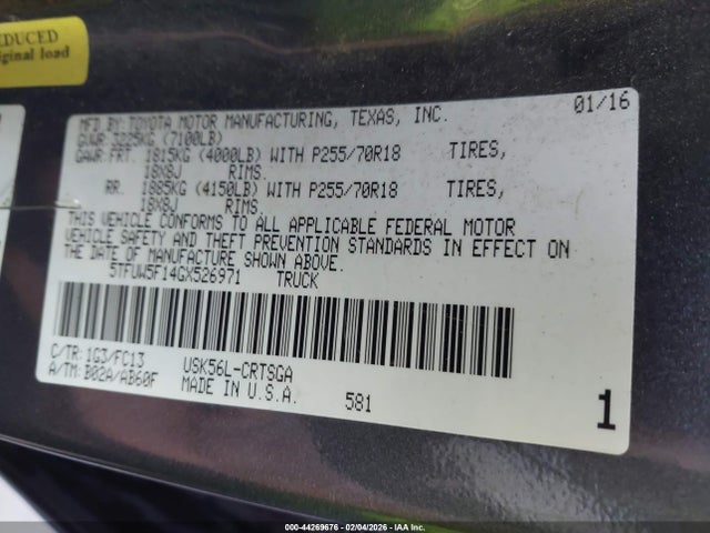 5TFUW5F14GX526971 Toyota Tundra Sr5 5.7l V8
