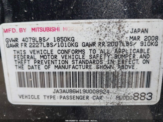 2009 MITSUBISHI LANCER JA3AU86W19U008924 Photo 8