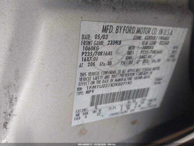 2003 FORD ESCAPE 1FMYU031X3KE07193 Photo 8