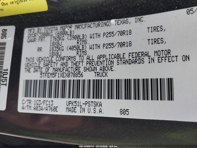 5TFEM5F1XEX078856 Toyota Tundra Sr5 4.6l V8