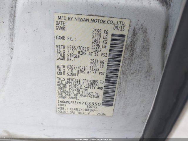 1N6AD0FR5FN763350 Nissan Frontier Sv