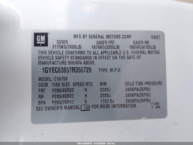 2007 CADILLAC ESCALADE 1GYEC63837R355729 Photo 8