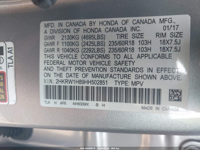 2HKRW1H89HH502851 Honda Cr-v Ex-l/ex-l Navi