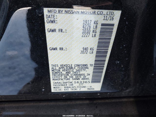 1N4AL3AP7HC163365 Nissan Altima 2.5 Sr