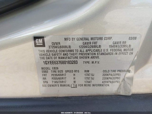 Aukcja sprzedaży 2008 Cadillac Srx V6, vin: 1GYEE637680183283, numer aukcji: 44269979