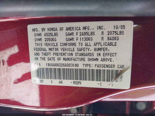 2006 ACURA TL 19UUA66226A003190 Photo 8