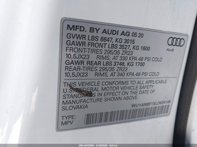 2020 AUDI RS Q8 WU1ARBF1XLD024148 Photo 8