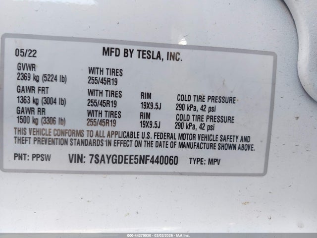 2022 TESLA MODEL Y 7SAYGDEE5NF440060 Photo 8