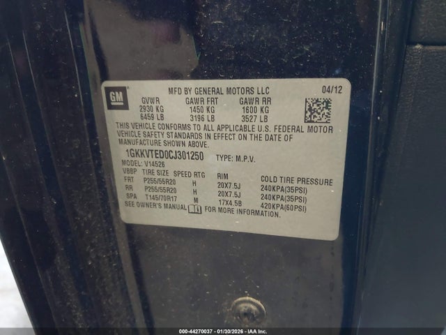 Продажа на аукционе авто 2012 Gmc Acadia Denali, vin: 1GKKVTED0CJ301250, номер лота: 44270037