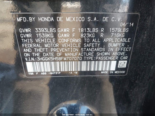 3HGGK5H58FM707070 Honda FIT LX