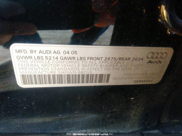 2005 AUDI A6 WAUDG74F75N115173 Photo 8