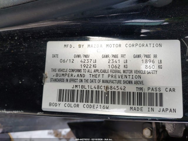 Продаж на аукціоні авто 2012 Mazda Mazdaspeed3 Touring, vin: JM1BL1L48C1684542, номер лоту: 44270232