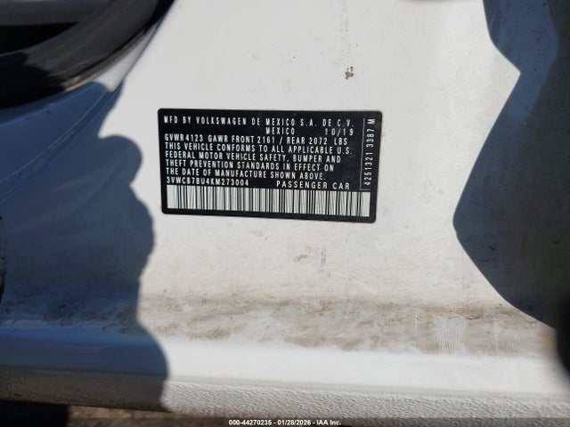 Продаж на аукціоні авто 2019 Volkswagen Jetta 1.4t R-line/1.4t S/1.4t Se, vin: 3VWCB7BU4KM273004, номер лоту: 44270235