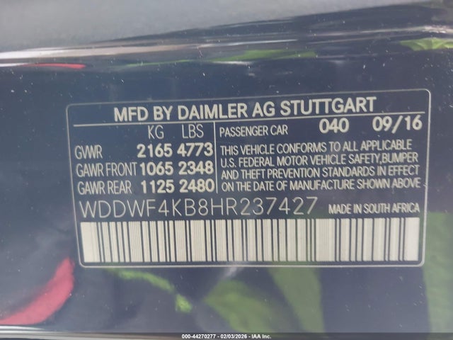 Aukcja sprzedaży 2017 Mercedes-benz C 300 4matic, vin: WDDWF4KB8HR237427, numer aukcji: 44270277