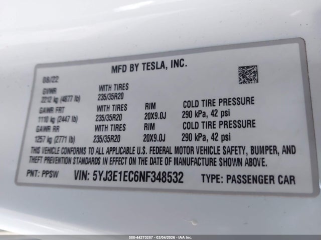 2022 TESLA MODEL 3 5YJ3E1EC6NF348532 Photo 8