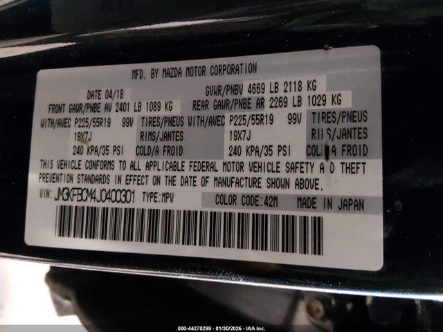 Продажа на аукционе авто 2018 Mazda Cx-5 Touring, vin: JM3KFBCM4J0400301, номер лота: 44270299