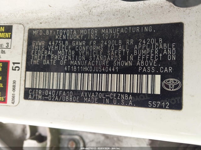4T1B11HK0JU540441 Toyota CAMRY LE